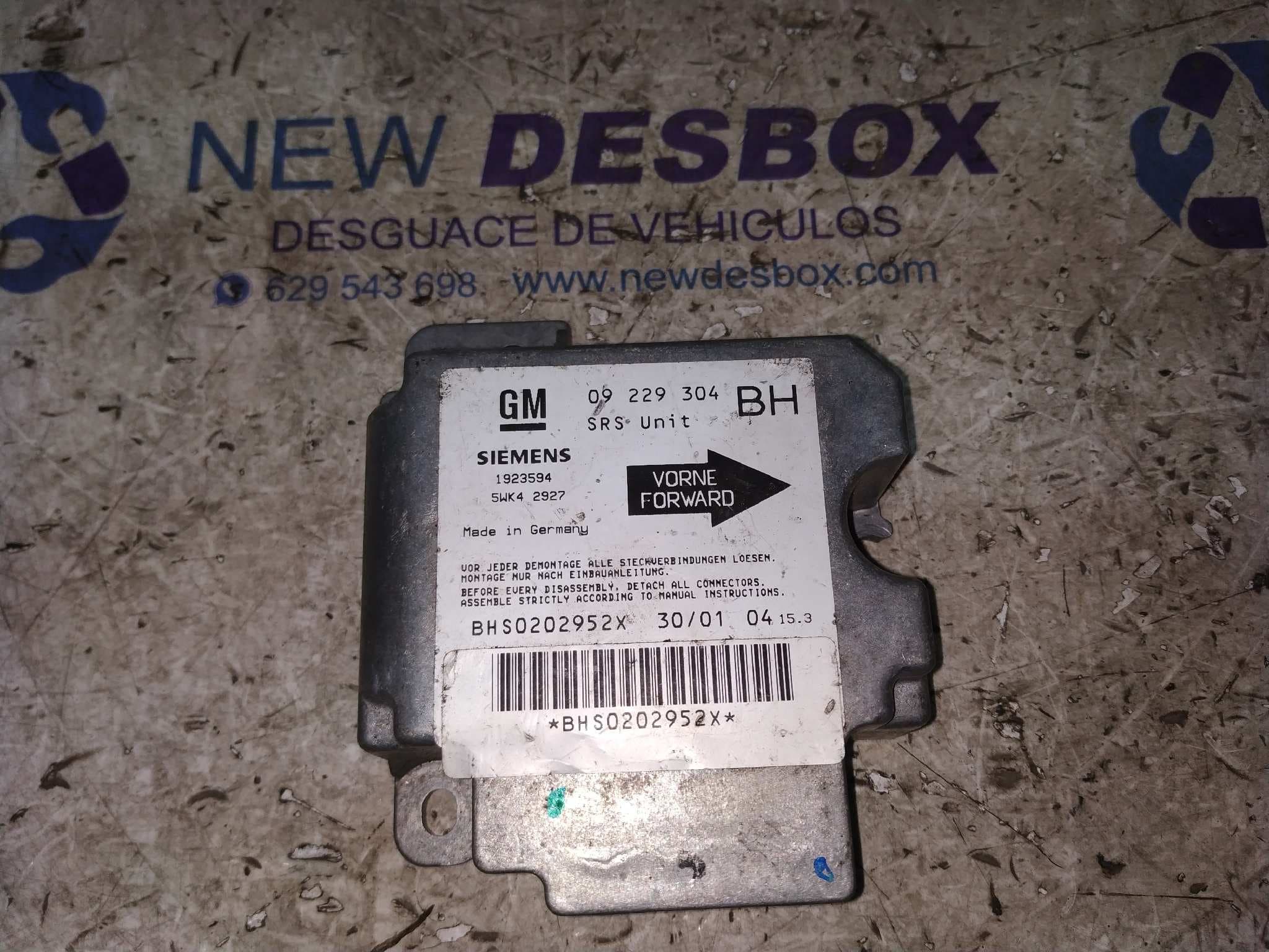 Recambio de CENTRALITA AIRBAG para OPEL ASTRA G Z18XE referencia OEM IAM 09229304